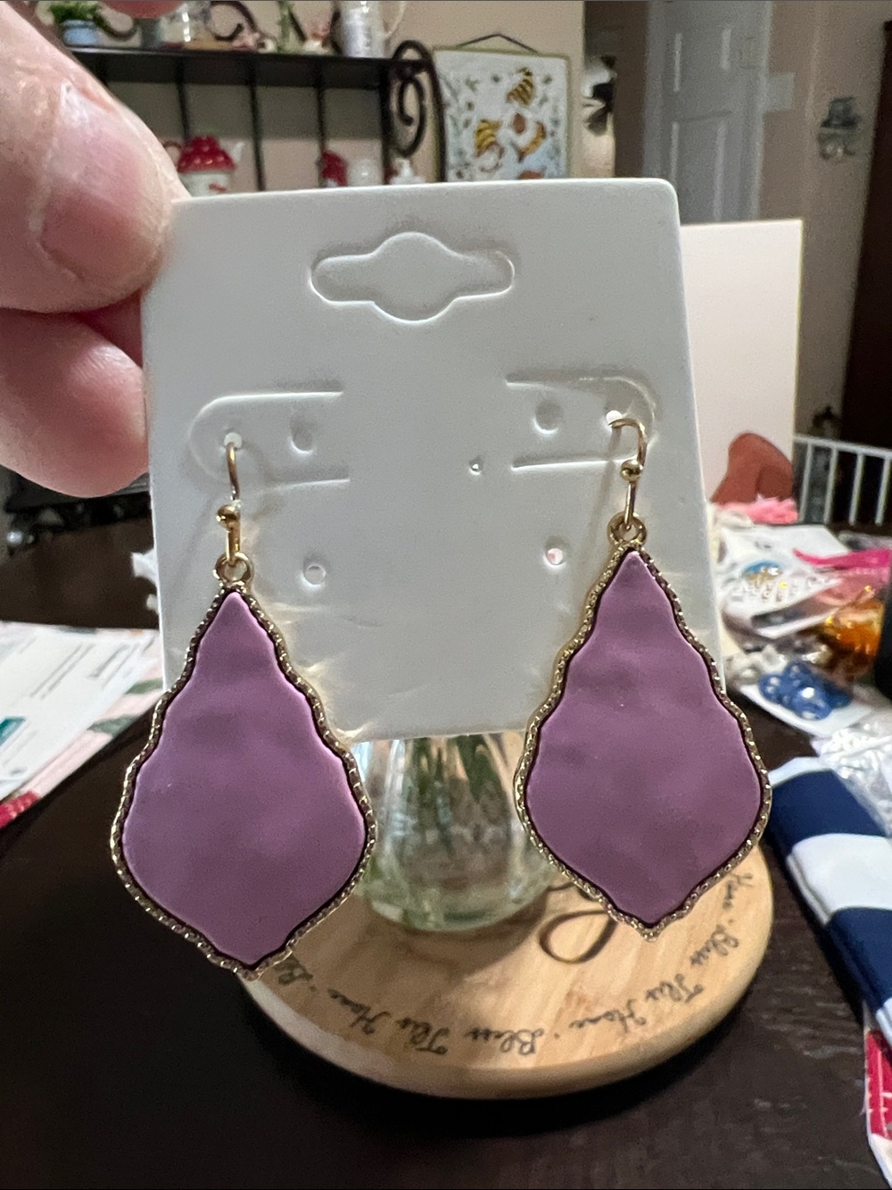 New  Lavender Drop Earrings - Gold Trim